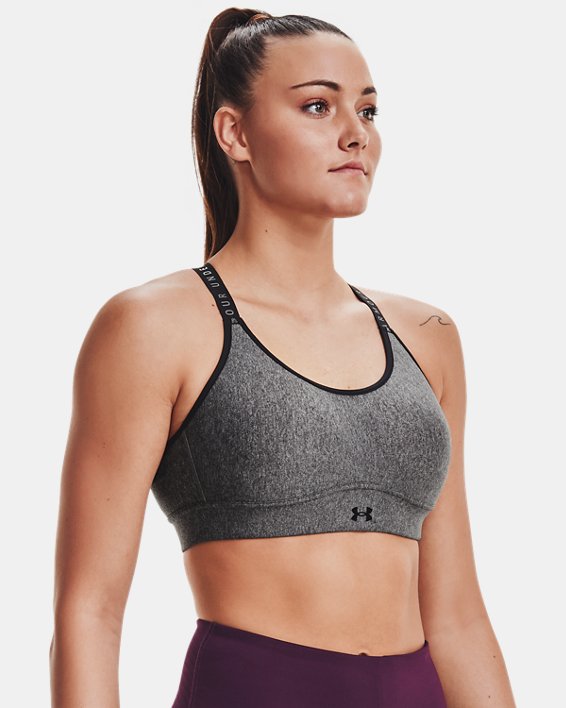 Women's UA Infinity Mid Heather Cover Sports Bra in Gray image number 2